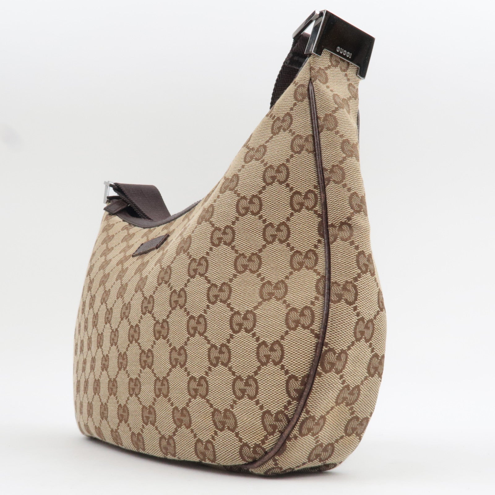 GUCCI Shoulder Bag GG Canvas Leather Beige Brown 122790