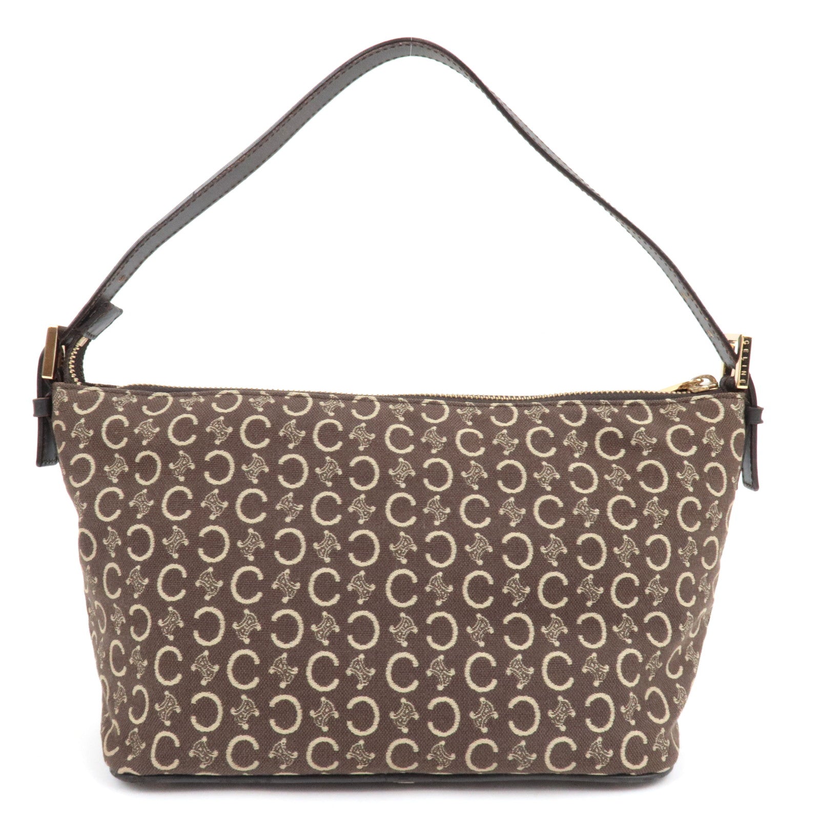 CELINE C Macadam Shoulder Bag Canvas Leather Brown