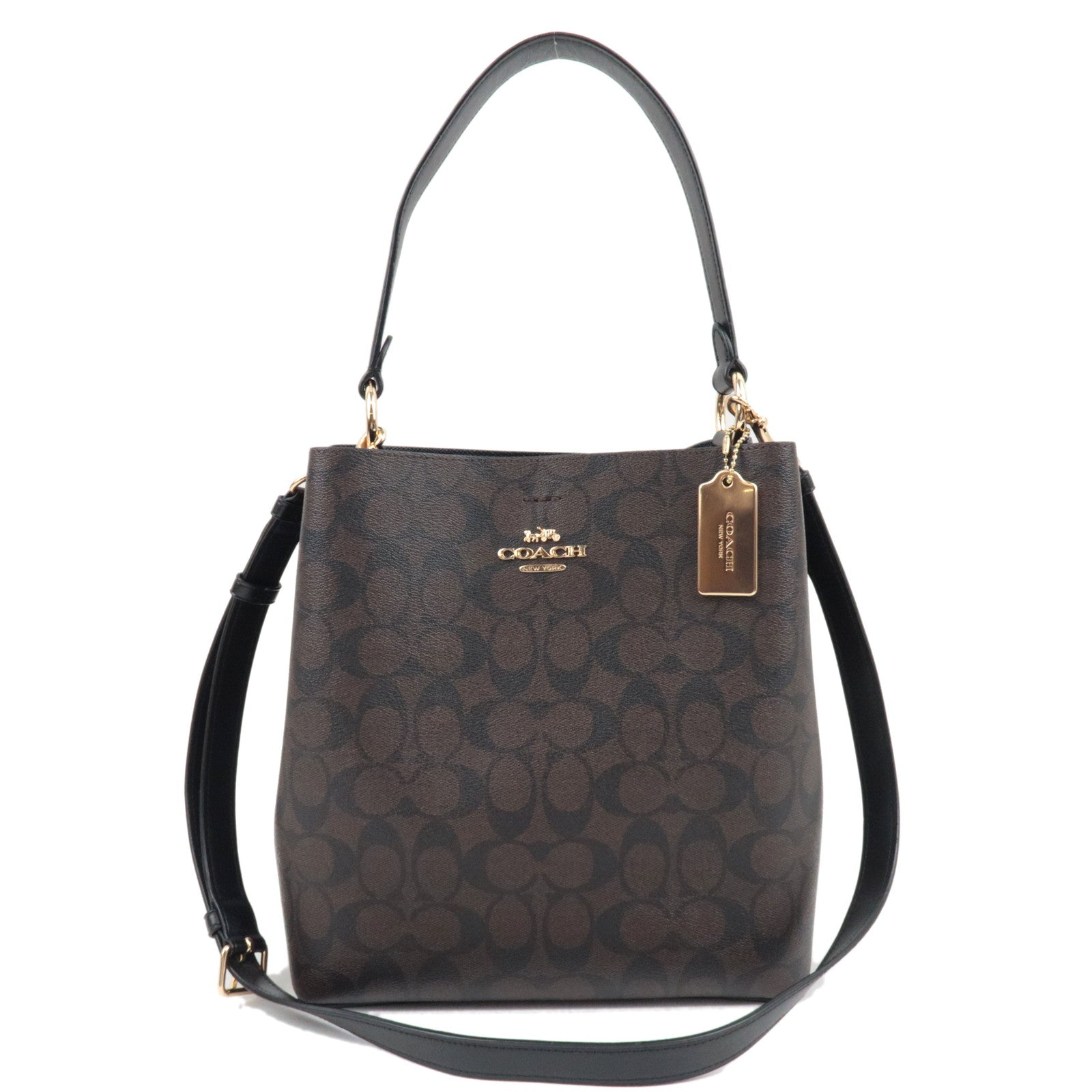 COACH Signature 2Way Handbag PVC Leather Brown Black 91512 *Strap80492