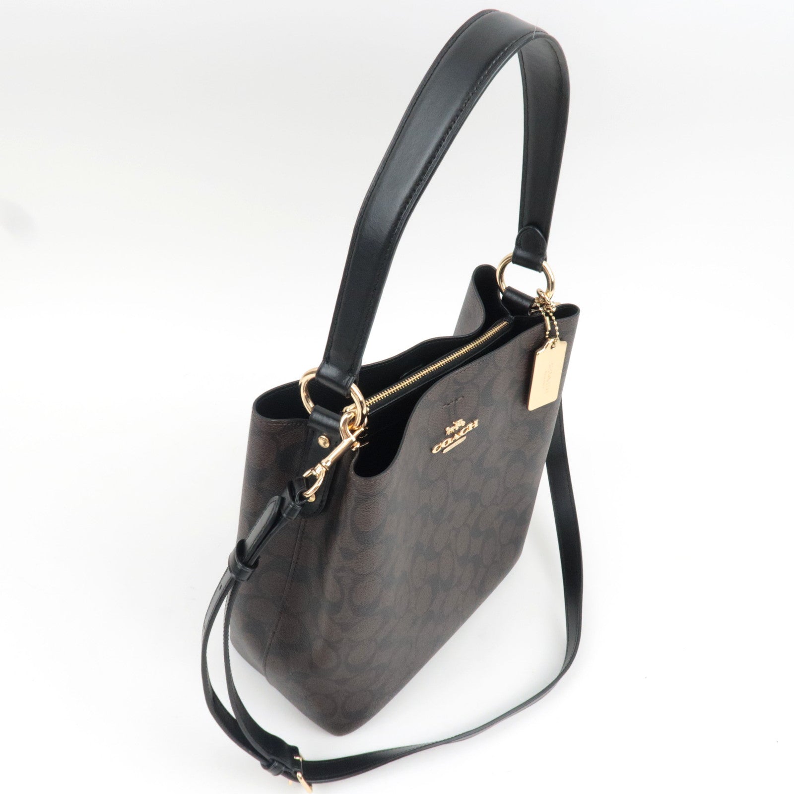 COACH Signature 2Way Handbag PVC Leather Brown Black 91512 *Strap