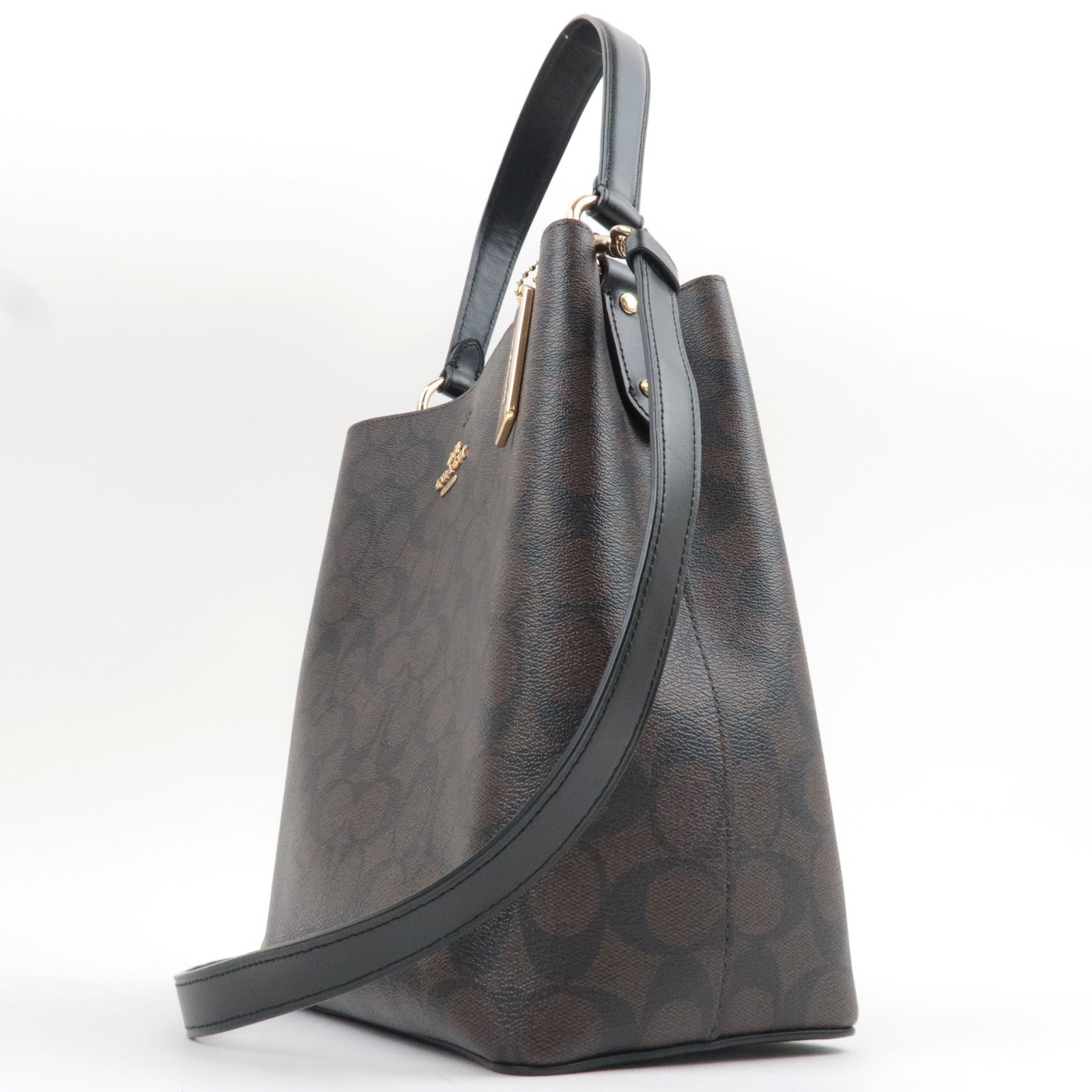 COACH Signature 2Way Handbag PVC Leather Brown Black 91512 *Strap