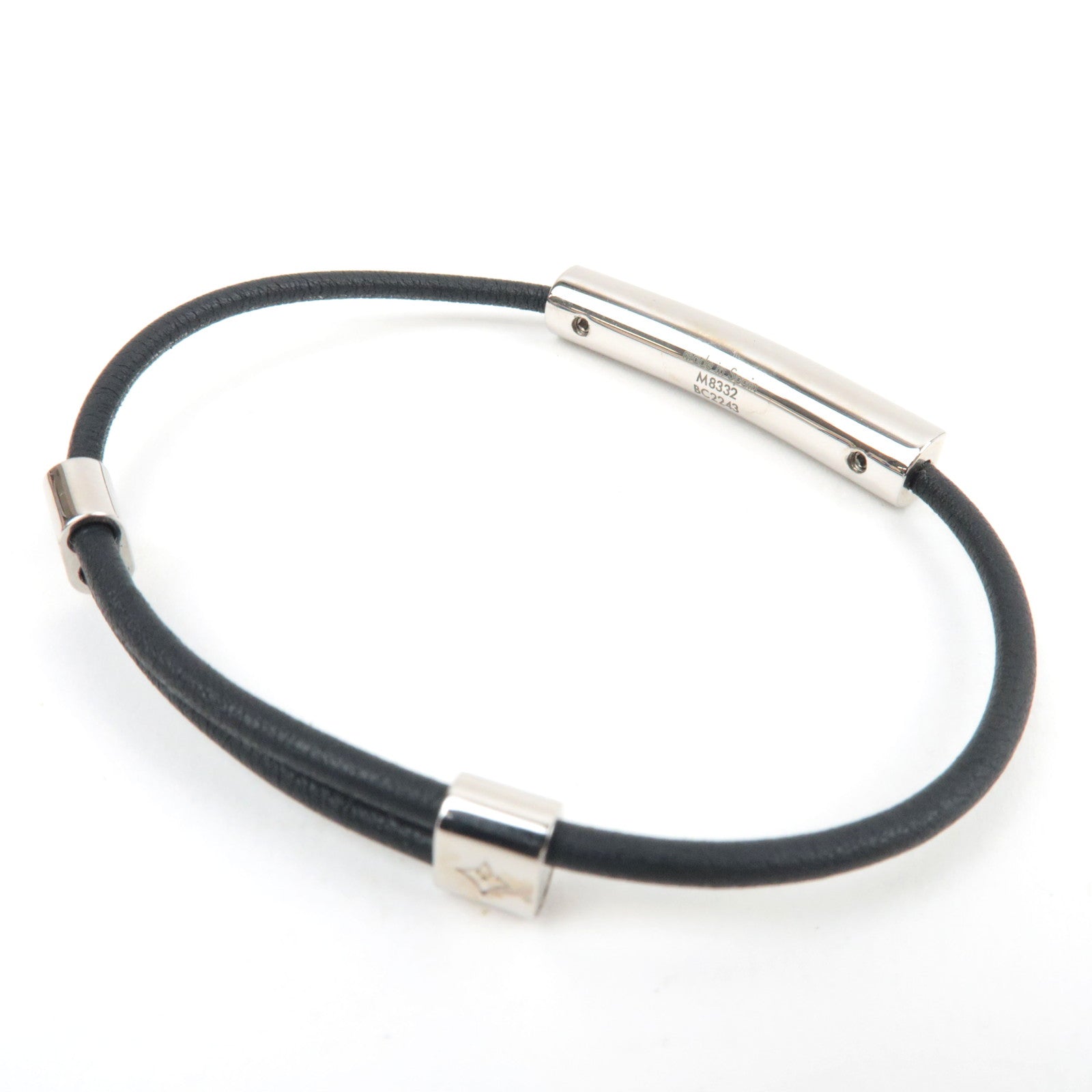 Louis Vuitton Champs Elysees Bracelet Leather Black Silver M8322 BC2243 *Box, Dust bag