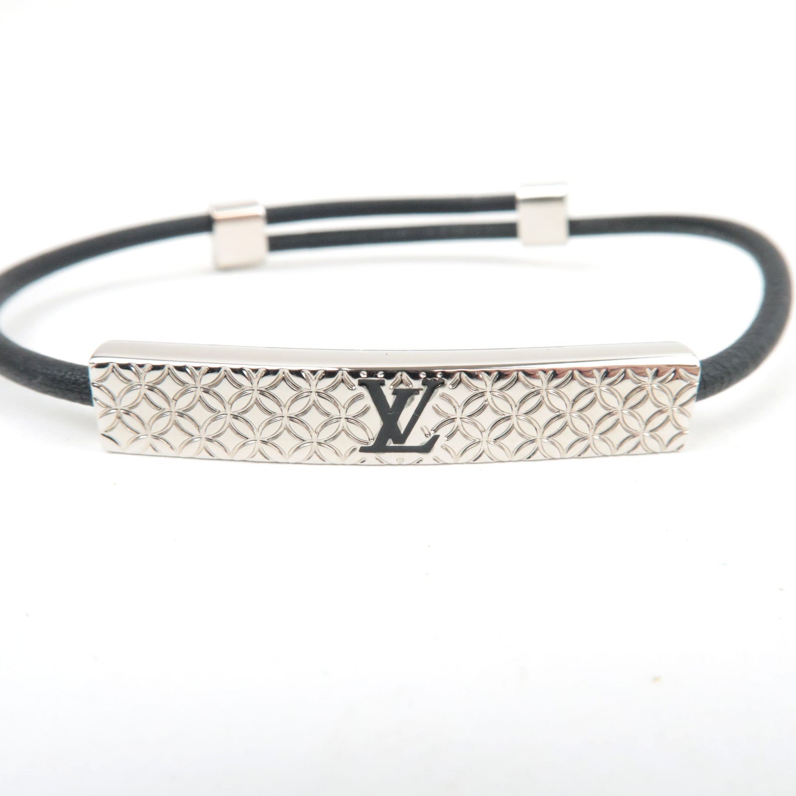 Louis Vuitton Champs Elysees Bracelet Leather Black Silver M8322 BC2243 *Box, Dust bag
