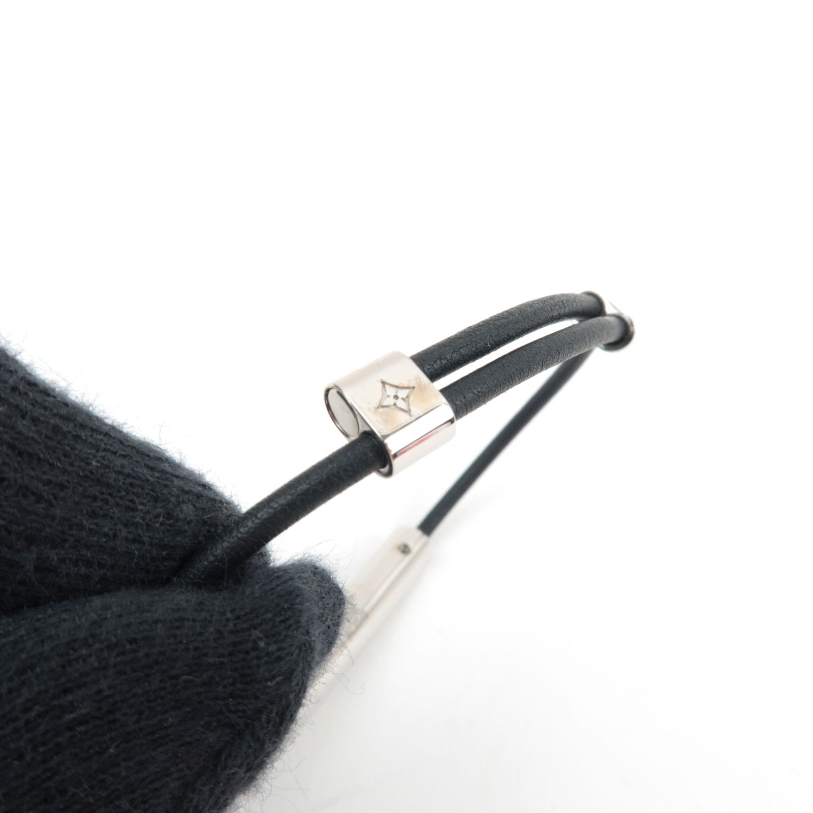 Louis Vuitton Champs Elysees Bracelet Leather Black Silver M8322 BC2243 *Box, Dust bag