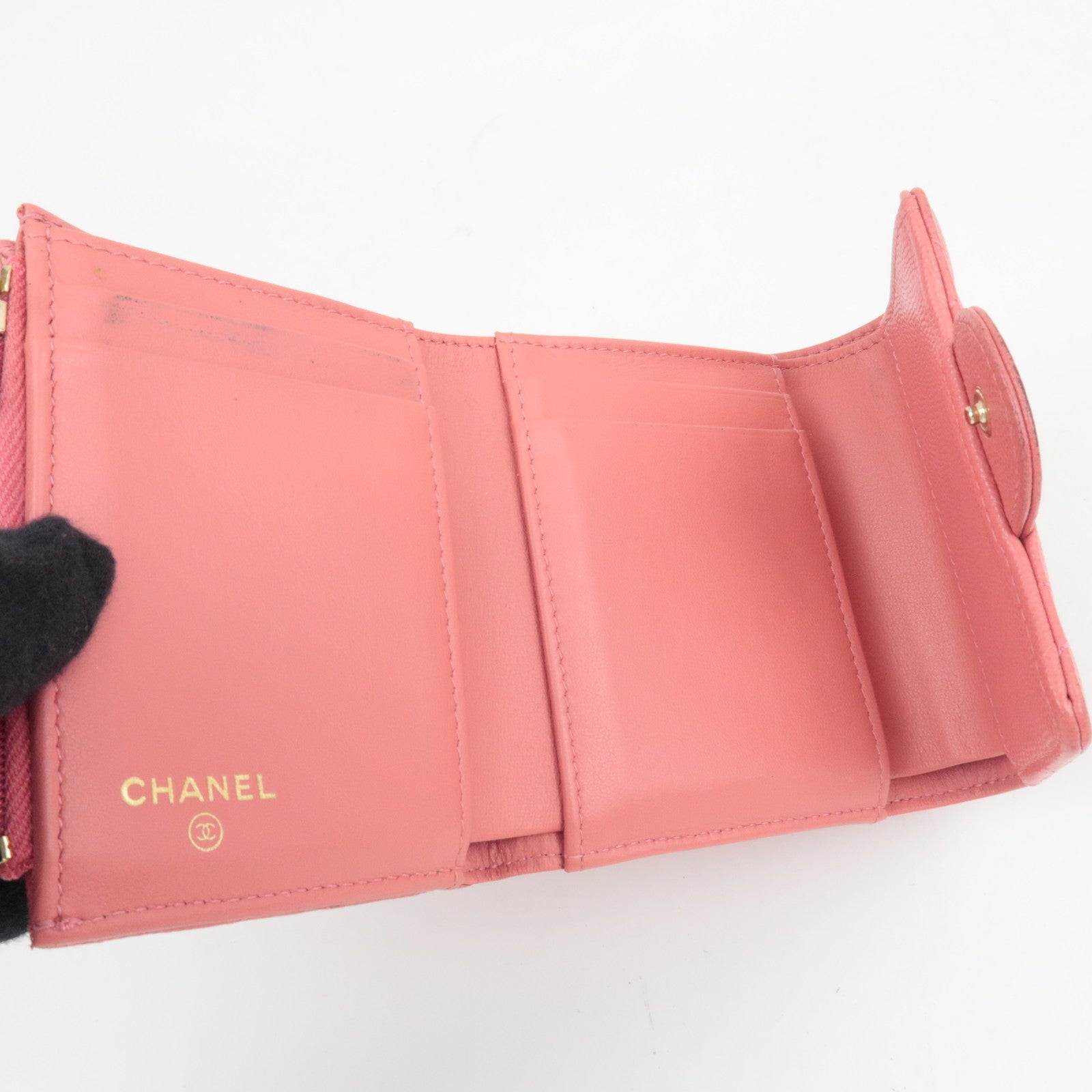 CHANEL Matelasse Small Flap Tri-Fold Wallet Caviar Skin Pink 28471354 *Box, Dust bag, G card