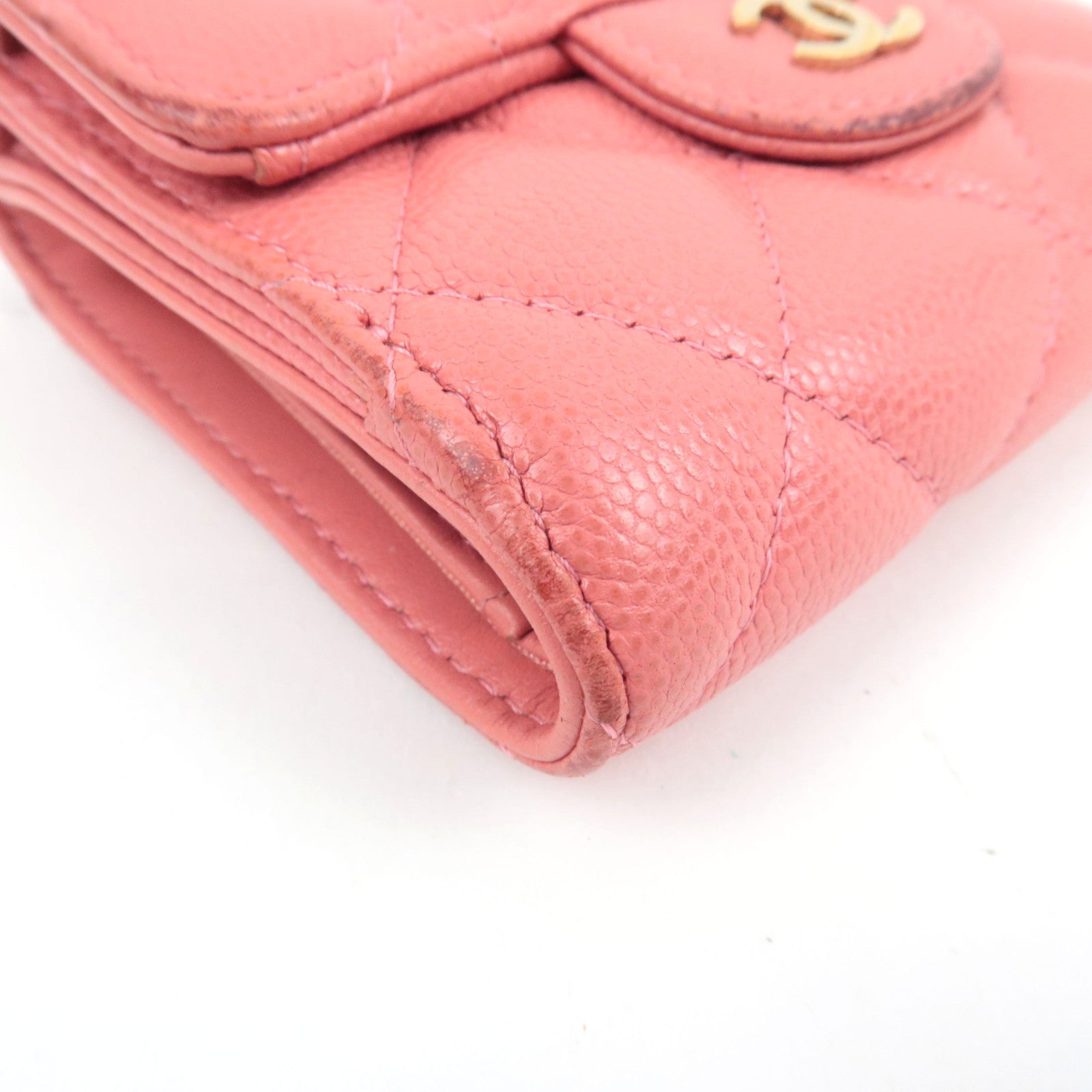 CHANEL Matelasse Small Flap Tri-Fold Wallet Caviar Skin Pink 28471354 *Box, Dust bag, G card