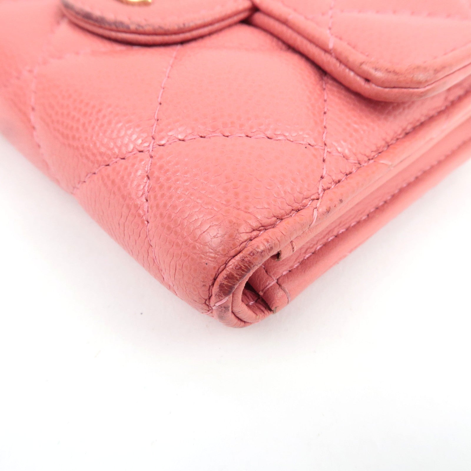 CHANEL Matelasse Small Flap Tri-Fold Wallet Caviar Skin Pink 28471354 *Box, Dust bag, G card