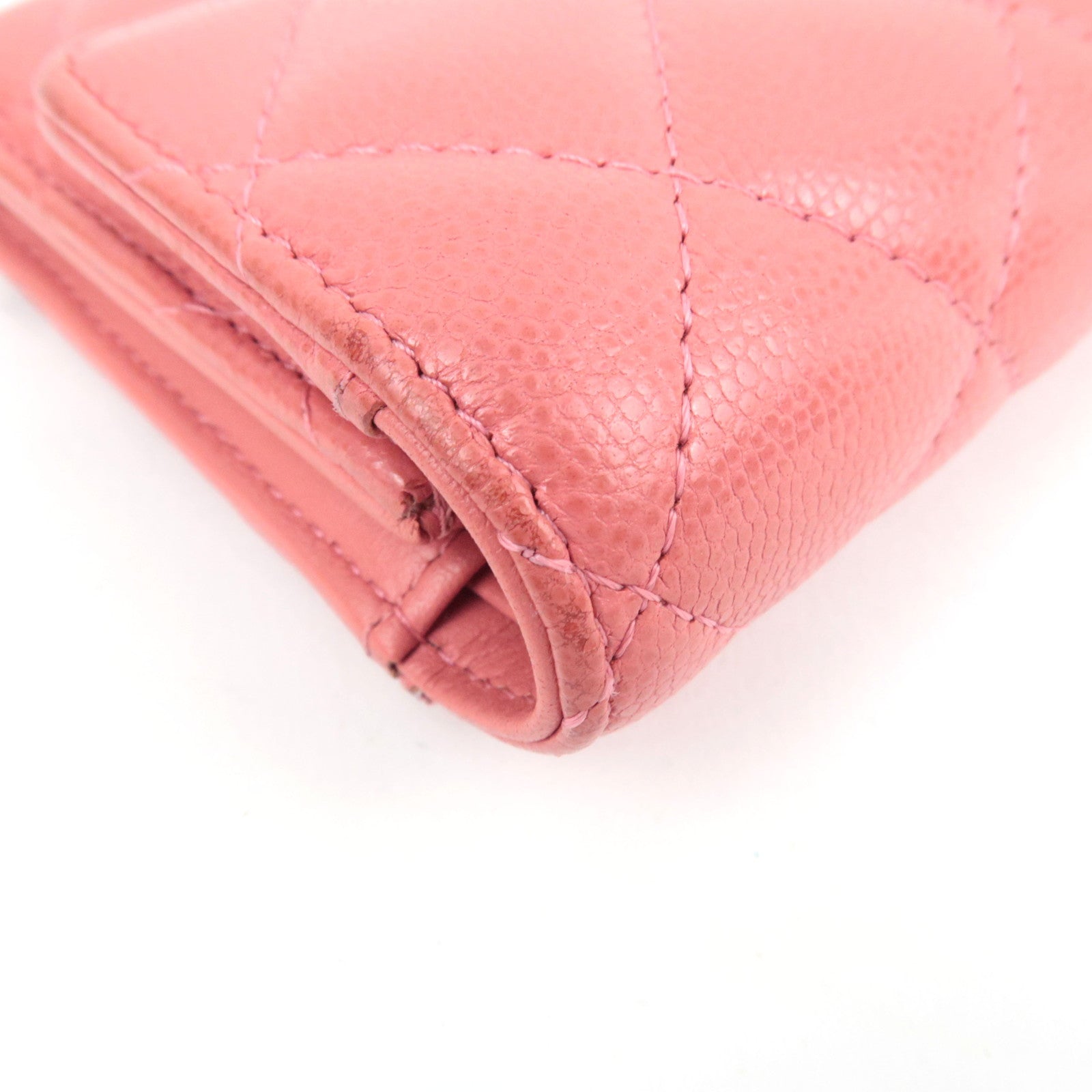 CHANEL Matelasse Small Flap Tri-Fold Wallet Caviar Skin Pink 28471354 *Box, Dust bag, G card
