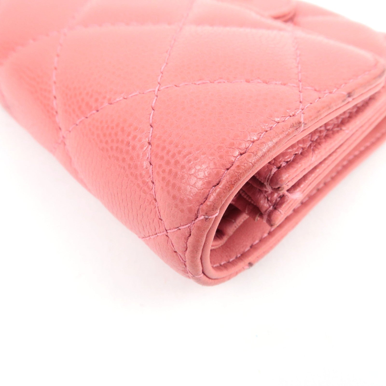 CHANEL Matelasse Small Flap Tri-Fold Wallet Caviar Skin Pink 28471354 *Box, Dust bag, G card
