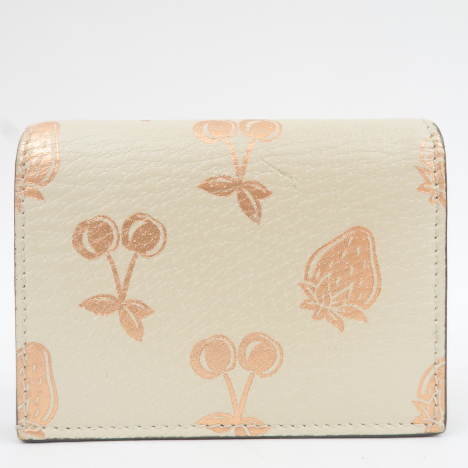 GUCCI GG Marmont Bifold Wallet Cherry & Strawberry Leather Ivory 456126 *Dust bag
