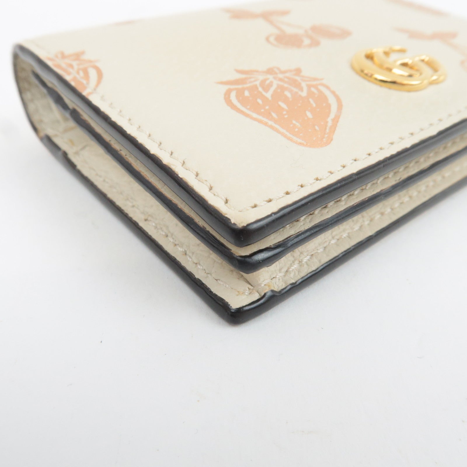 GUCCI GG Marmont Bifold Wallet Cherry & Strawberry Leather Ivory 456126 *Dust bag