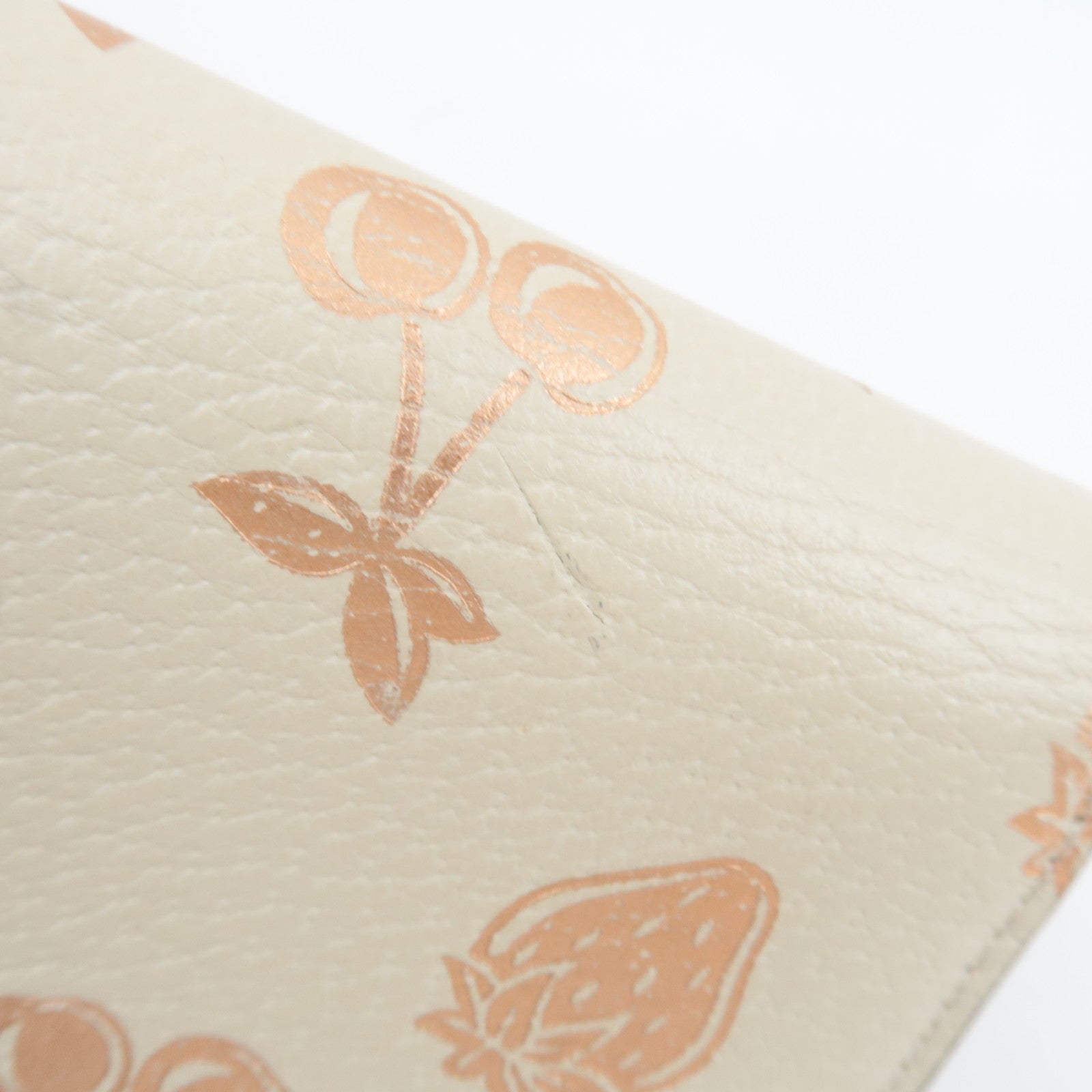 GUCCI GG Marmont Bifold Wallet Cherry & Strawberry Leather Ivory 456126 *Dust bag