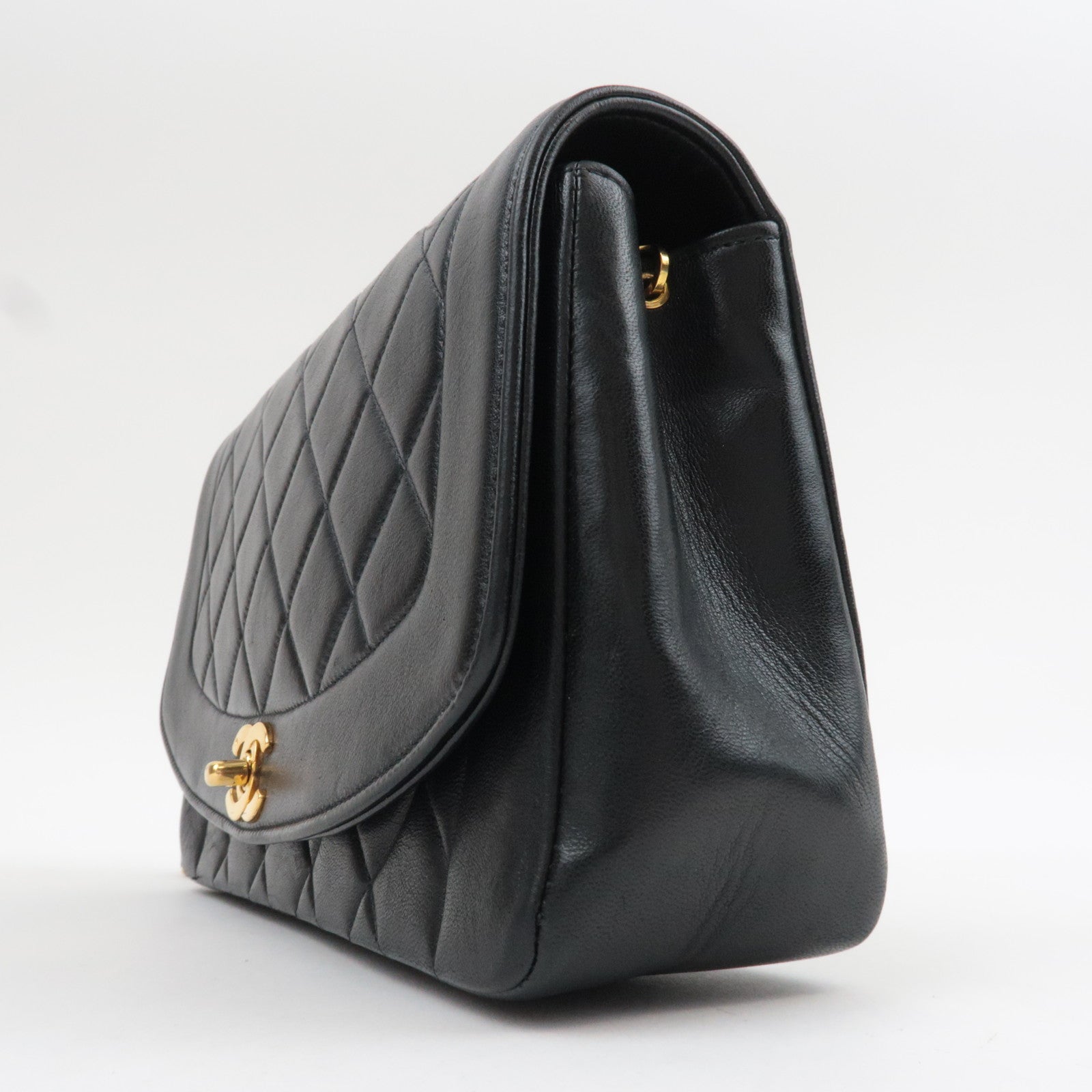 CHANEL Diana Matelasse 25 Chain Shoulder Bag Lambskin Black Gold HDW 2382830