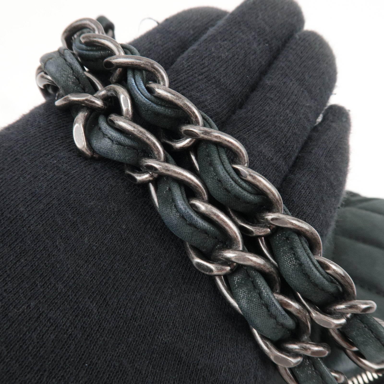 CHANEL Matelasse Chain Tote Bag Sparkle Leather Black 14845535 *G card