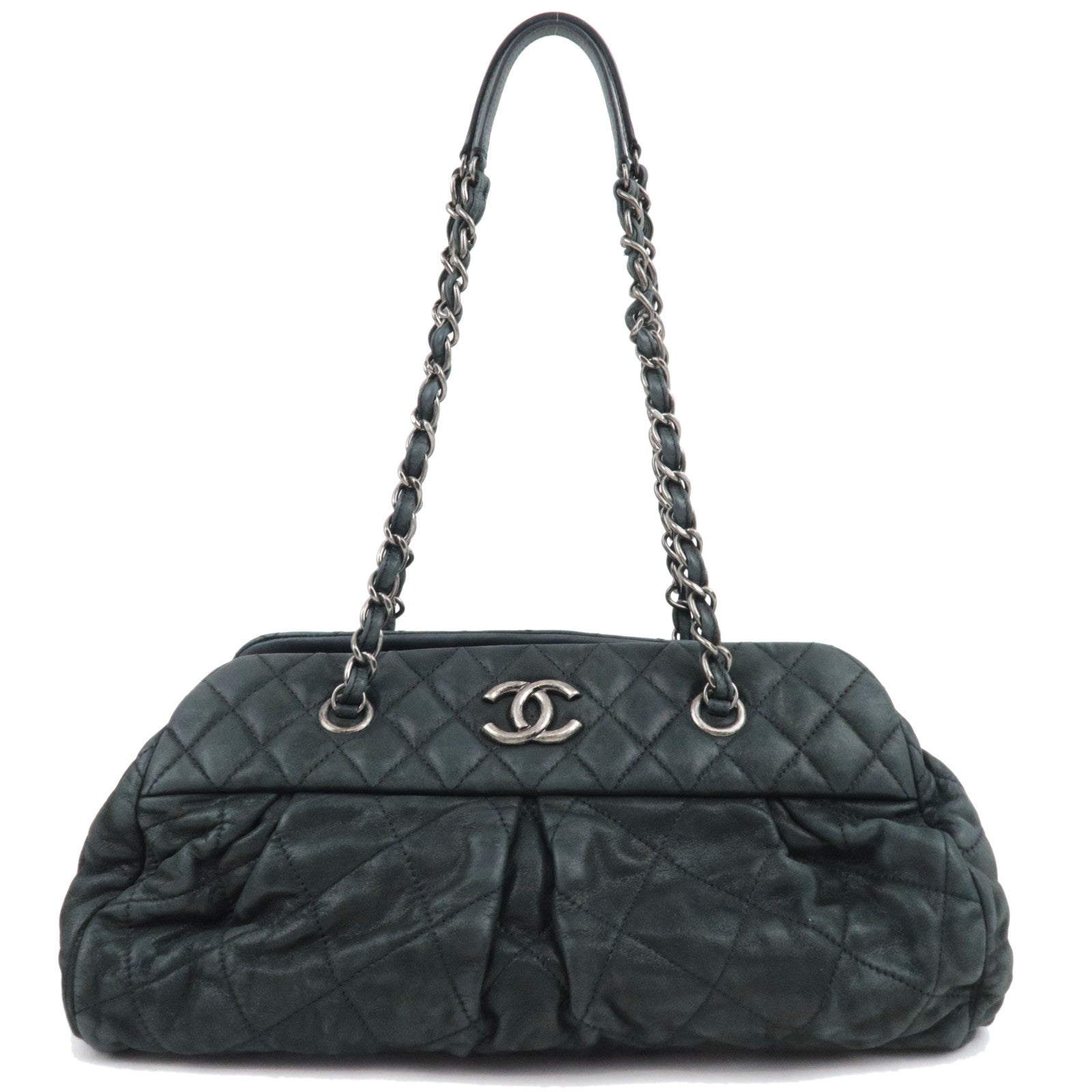 CHANEL Matelasse Chain Tote Bag Sparkle Leather Black 14845535 *G card80544