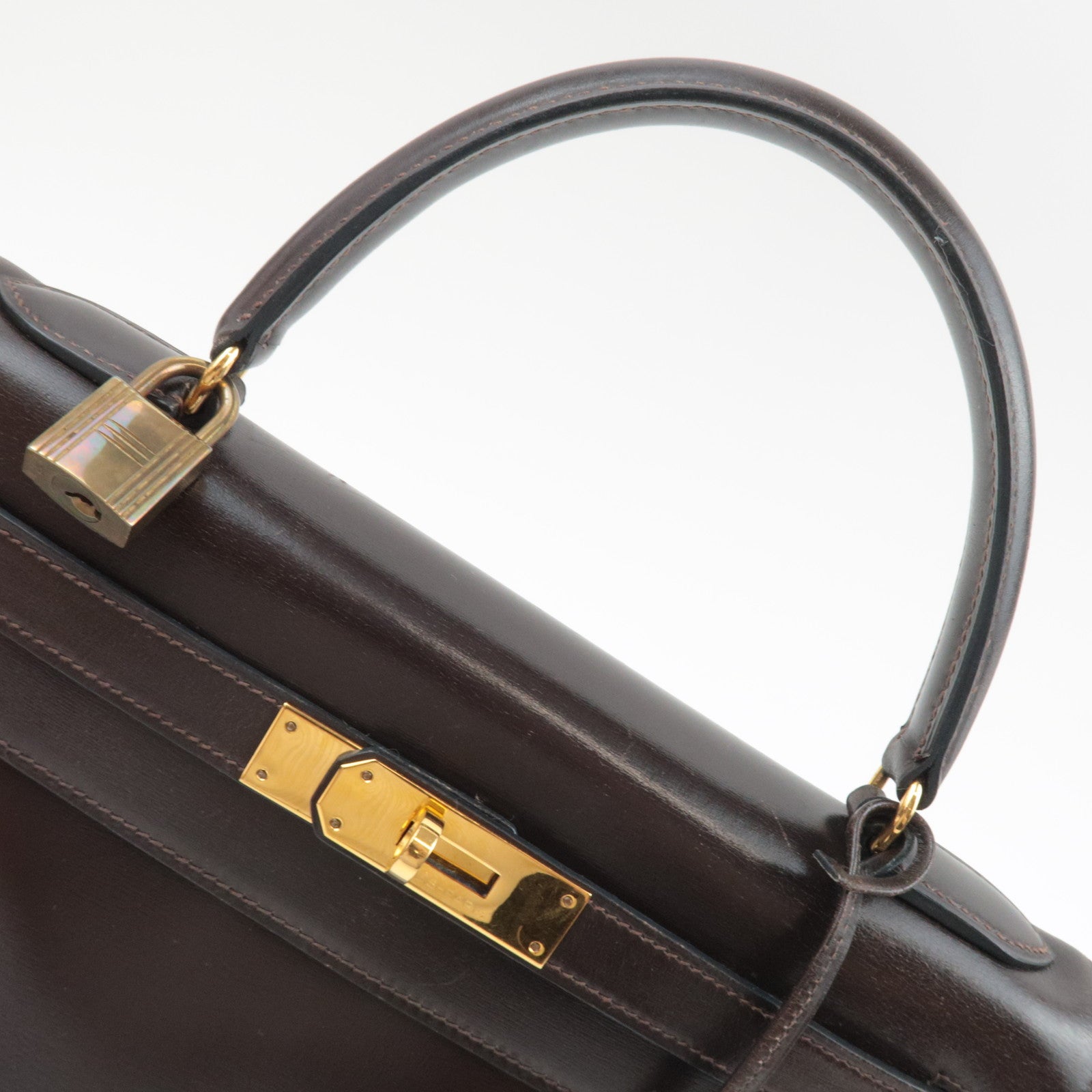 HERMES Kelly 28 Handbag 〇M Stamp (1983) Box Calf Brown Gold HDW *Dust bag, Strap, Key Lock, Clochette