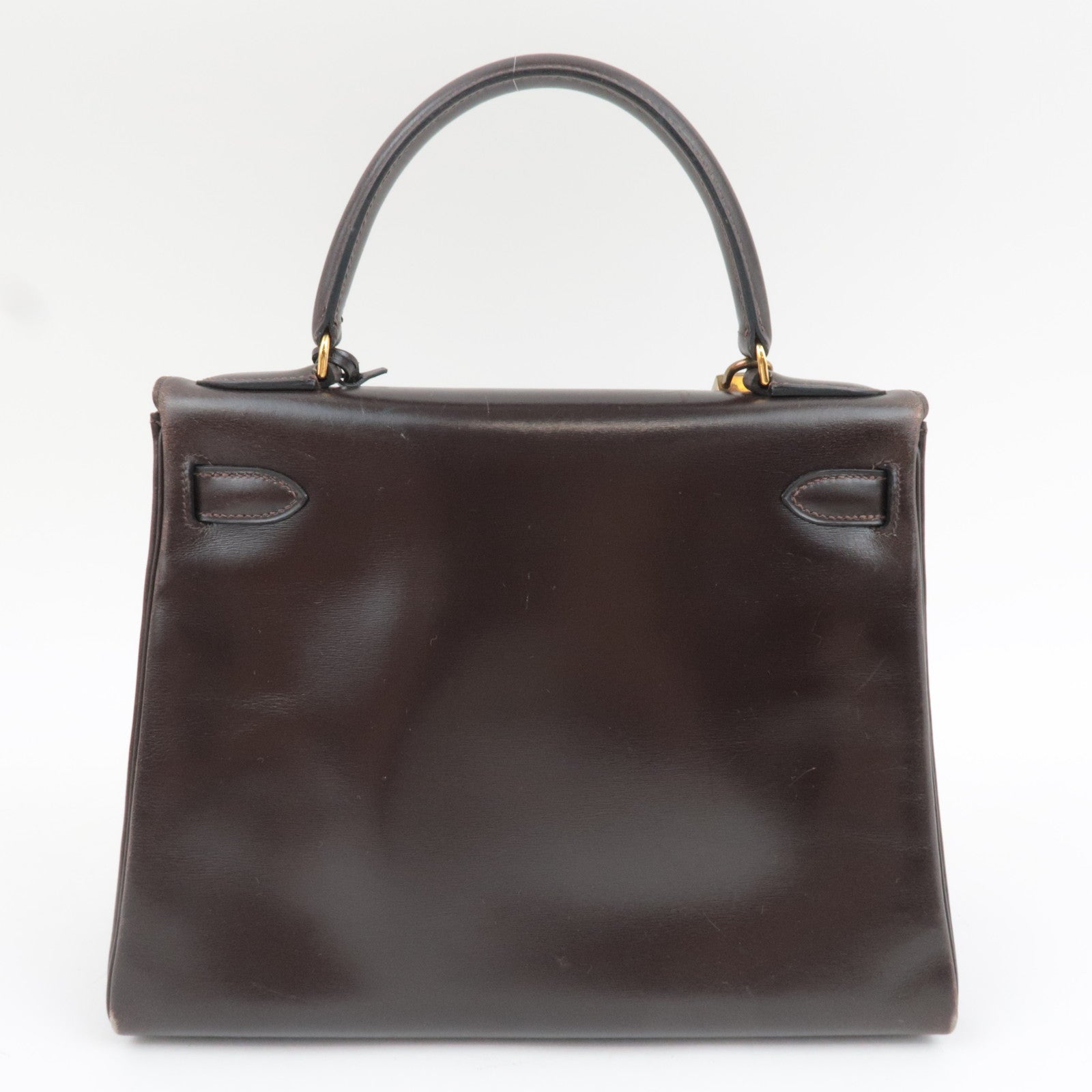 HERMES Kelly 28 Handbag 〇M Stamp (1983) Box Calf Brown Gold HDW *Dust bag, Strap, Key Lock, Clochette