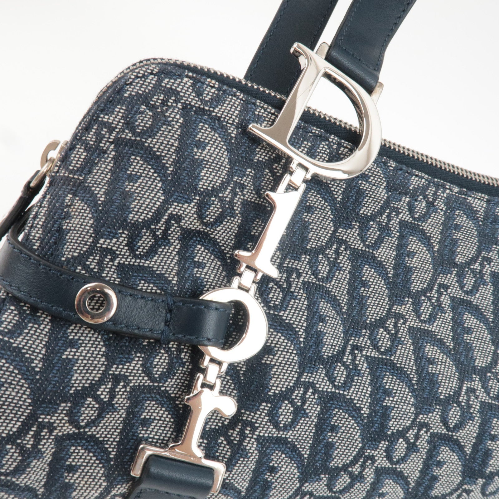 Christian Dior Trotter Handbag Canvas Leather Navy *Dust bag, G card