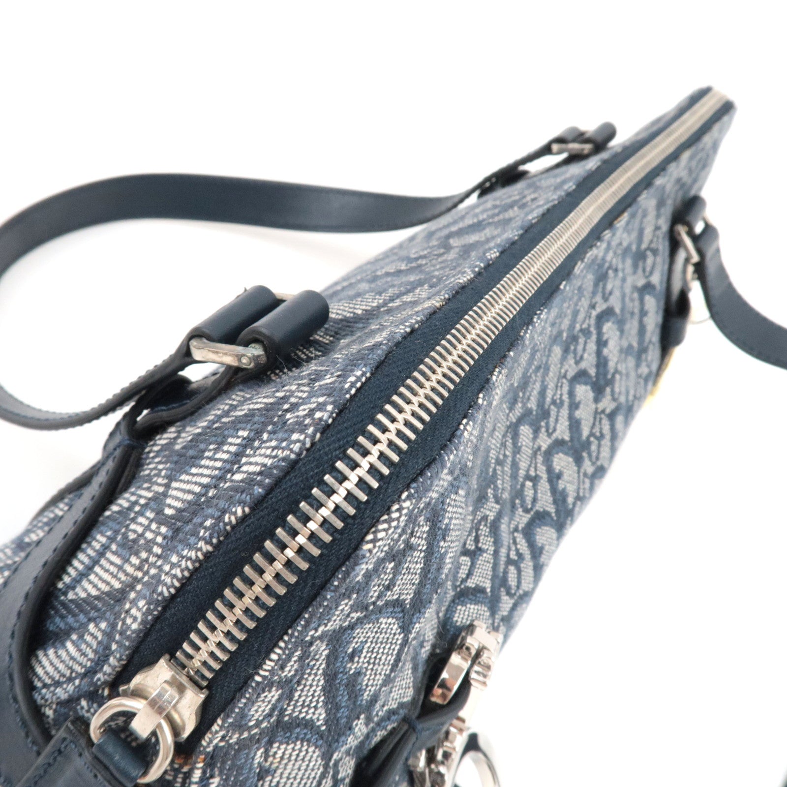 Christian Dior Trotter Handbag Canvas Leather Navy *Dust bag, G card