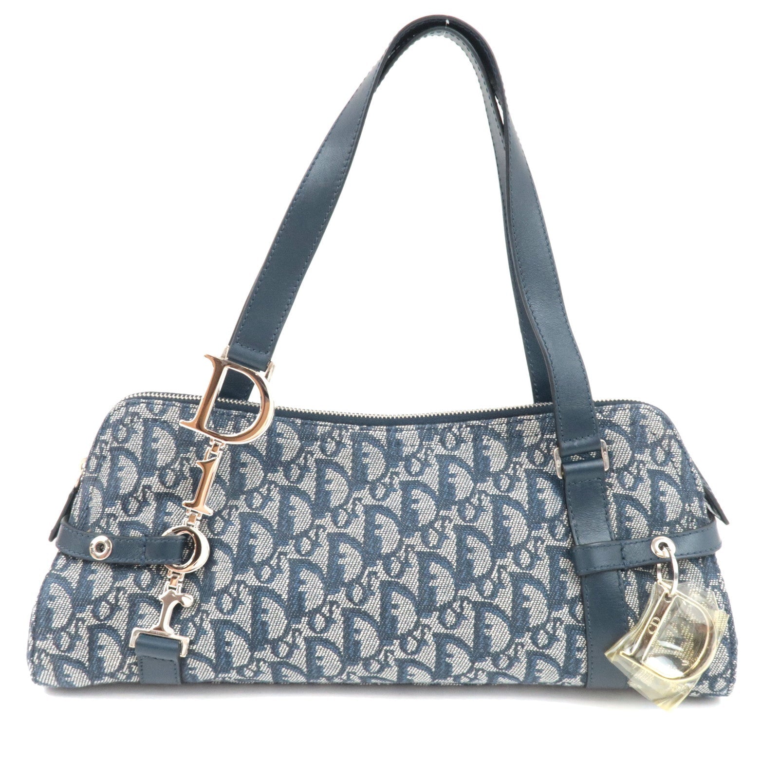 Christian Dior Trotter Handbag Canvas Leather Navy *Dust bag, G card80630