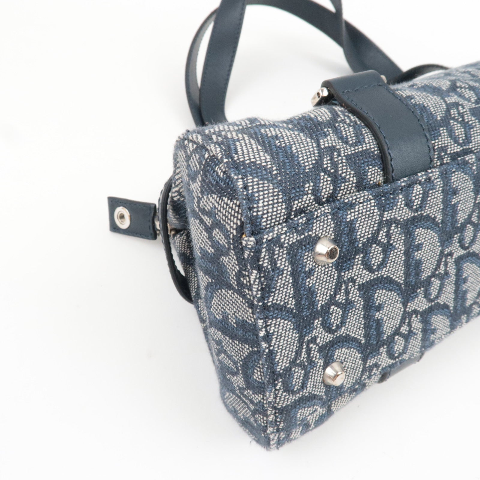 Christian Dior Trotter Handbag Canvas Leather Navy *Dust bag, G card