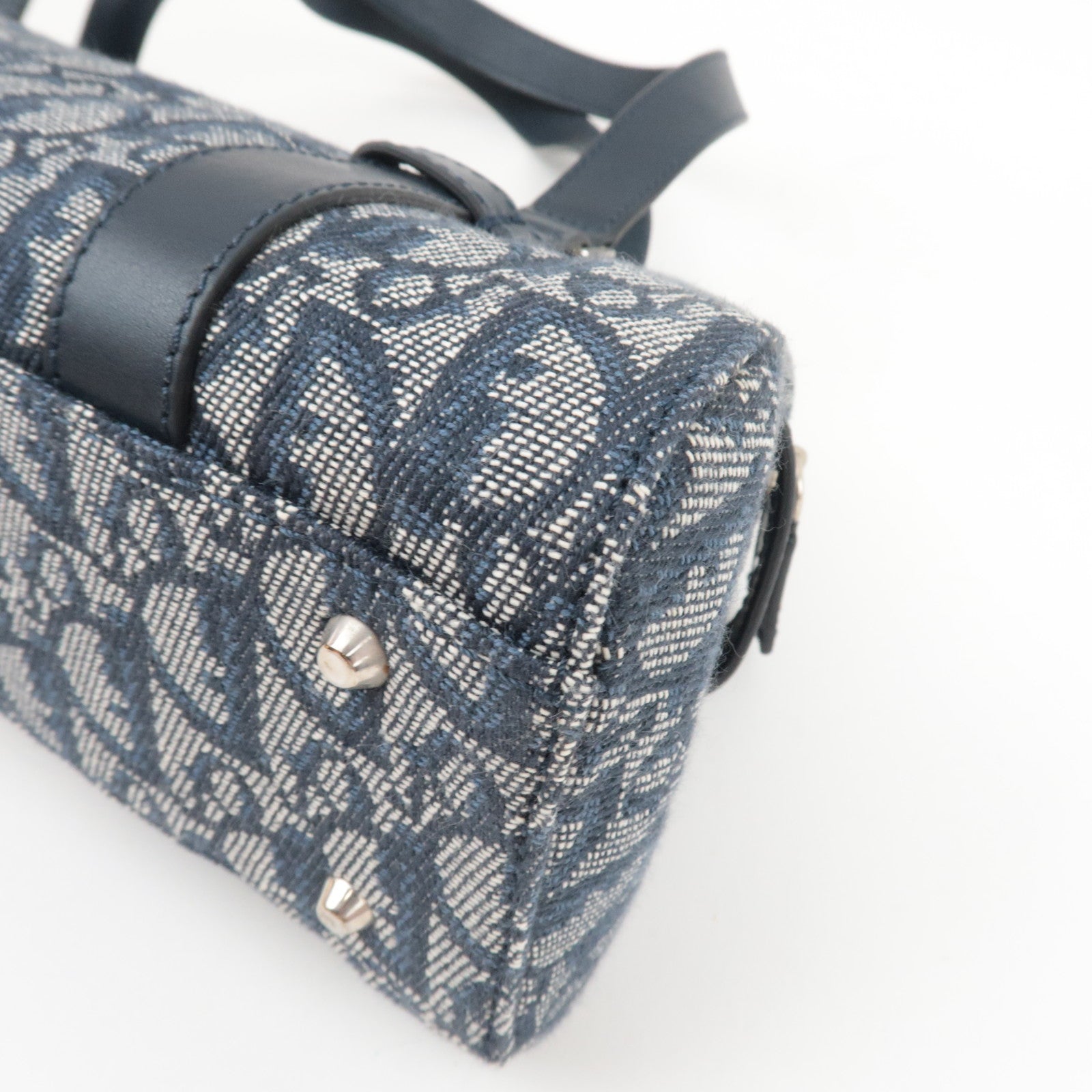 Christian Dior Trotter Handbag Canvas Leather Navy *Dust bag, G card