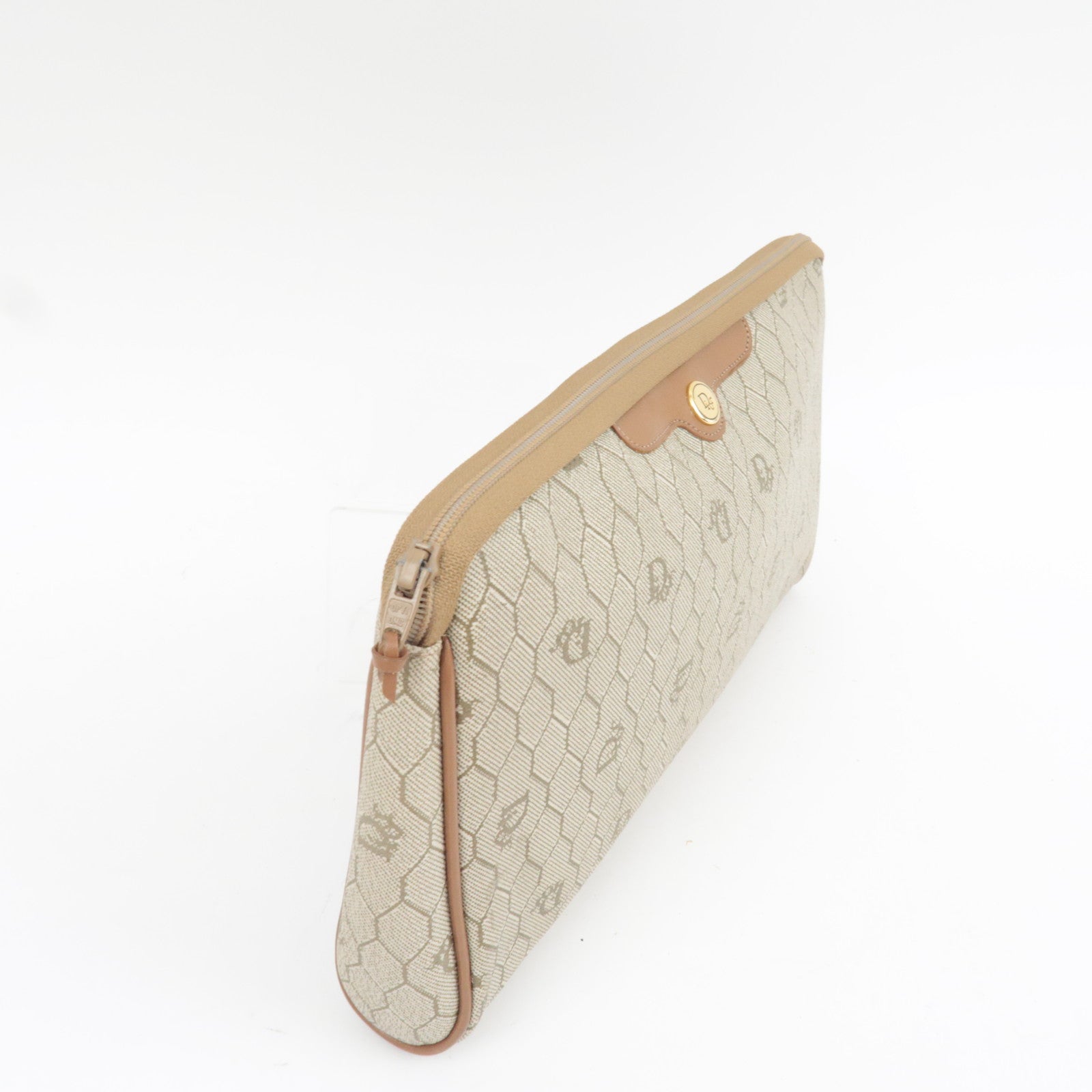 Christian Dior Honeycomb Clutch Bag Pouch PVC Leather Beige