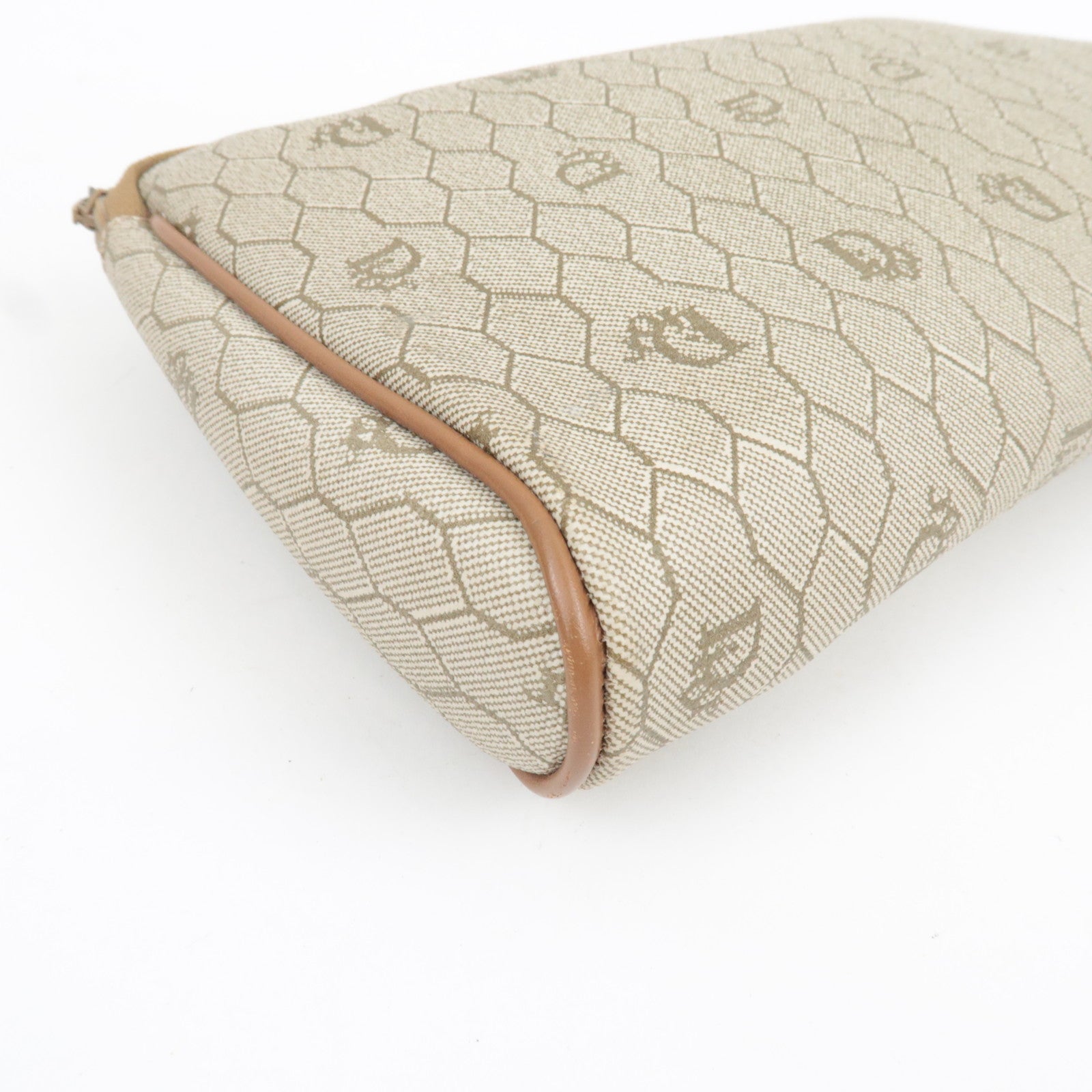 Christian Dior Honeycomb Clutch Bag Pouch PVC Leather Beige