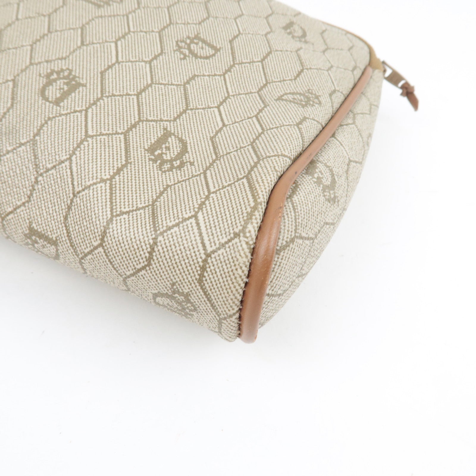 Christian Dior Honeycomb Clutch Bag Pouch PVC Leather Beige