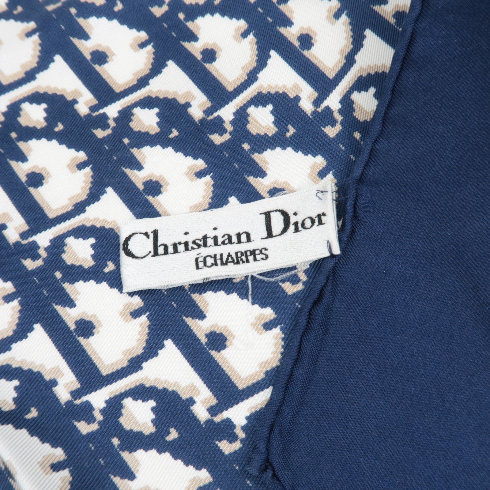 Christian Dior Trotter Scarf 100% Silk Navy White