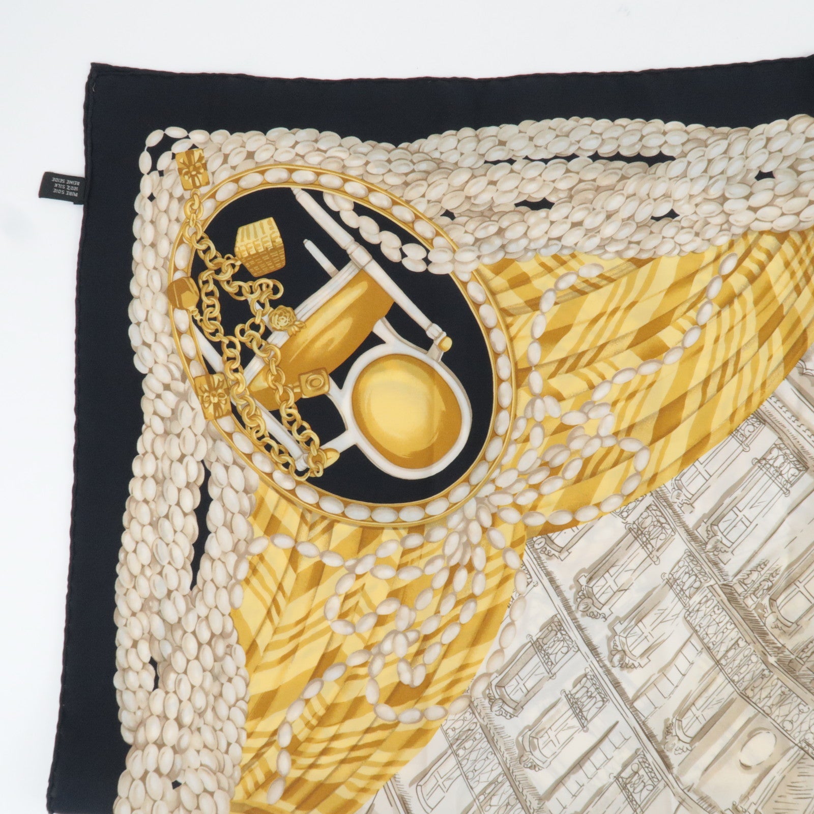 Christian Dior Scarf Pearl Chain Print 100% Silk White Black