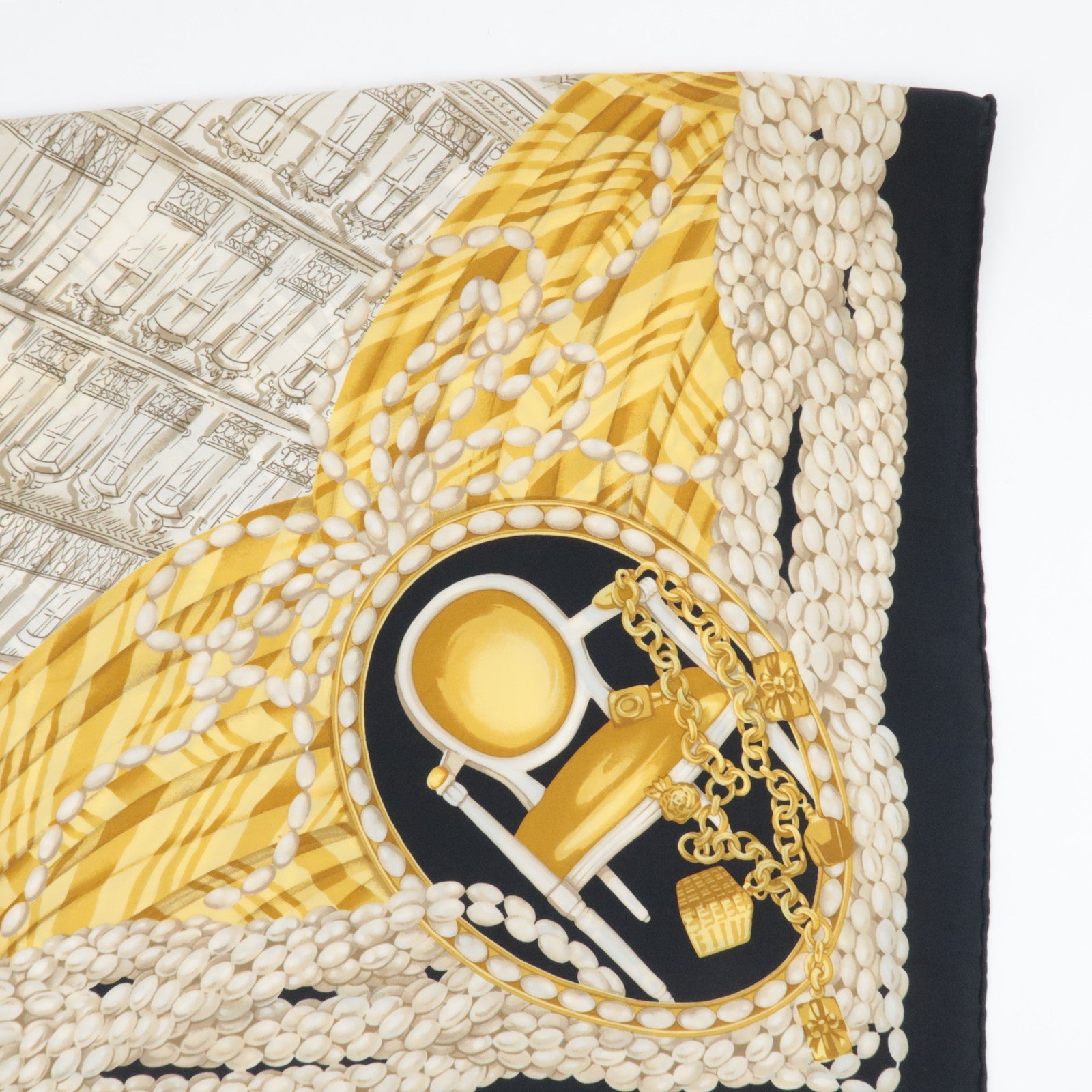 Christian Dior Scarf Pearl Chain Print 100% Silk White Black