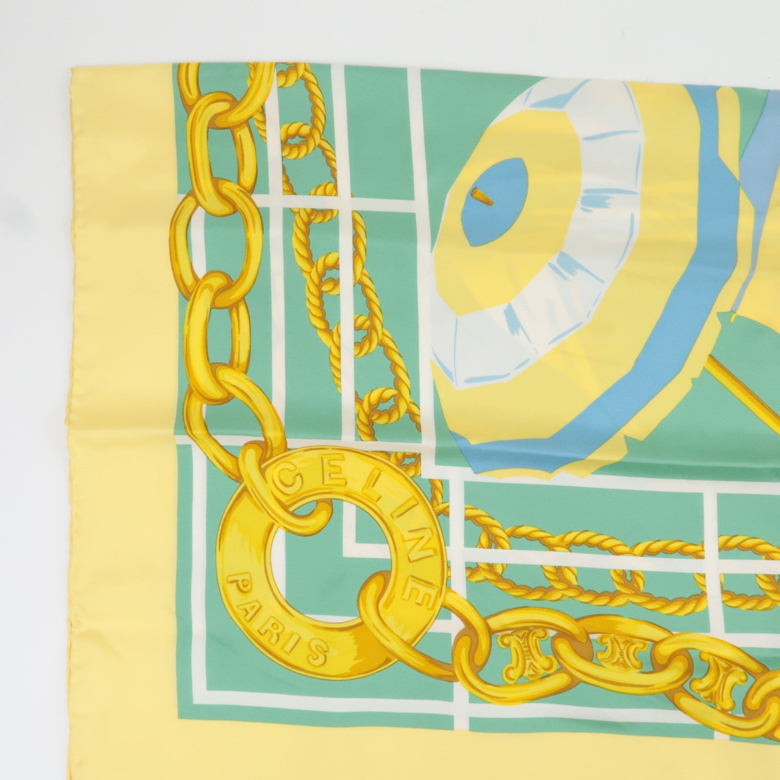 CELINE Scarf Beach Print 100% Silk Yellow