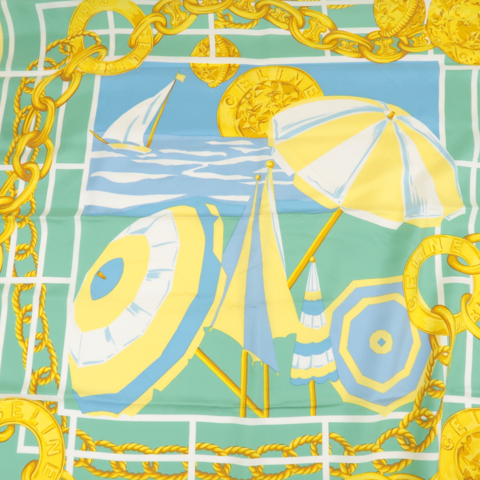 CELINE Scarf Beach Print 100% Silk Yellow