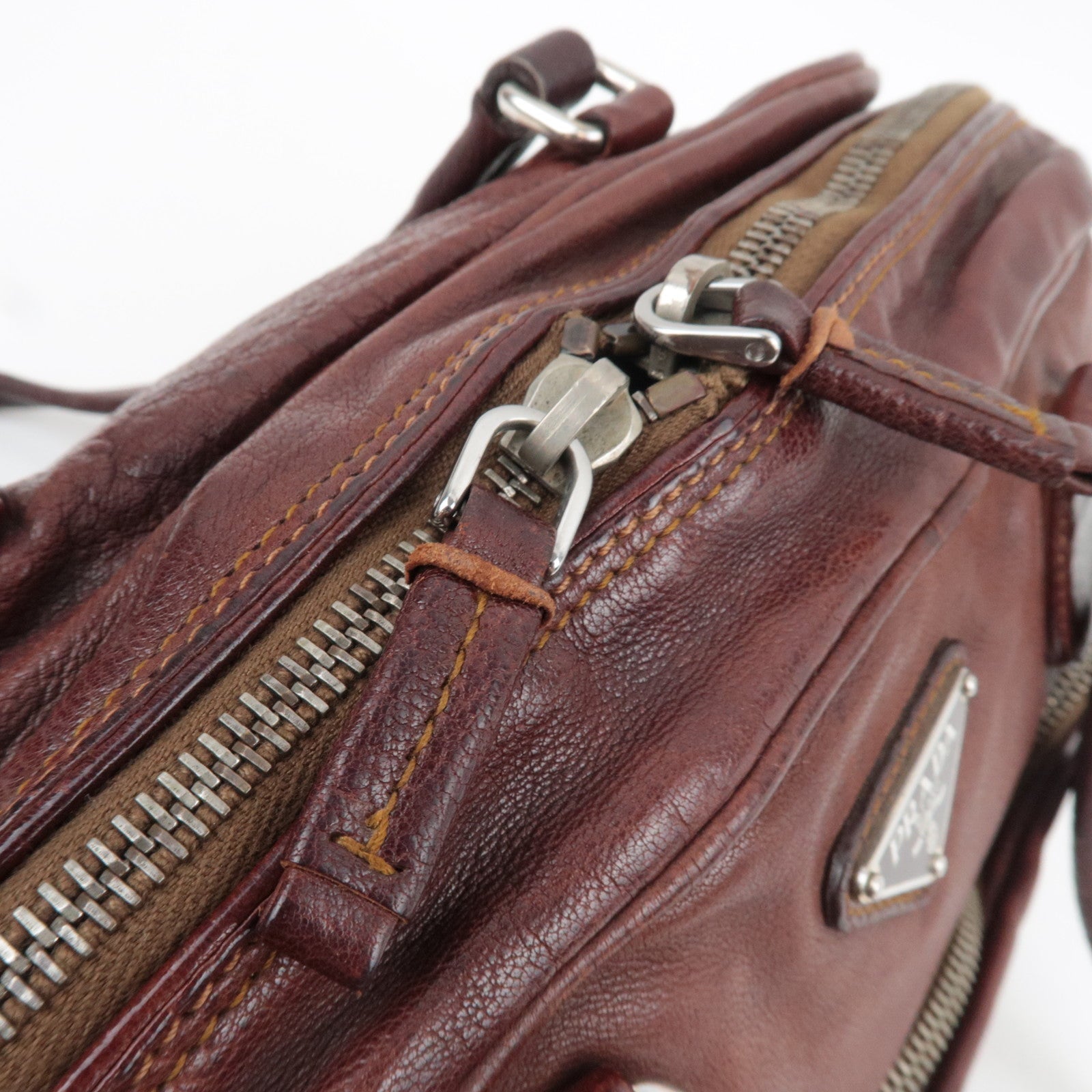 PRADA Shoulder Bag Washed Leather Brown BR2804 *Dust bag, G card