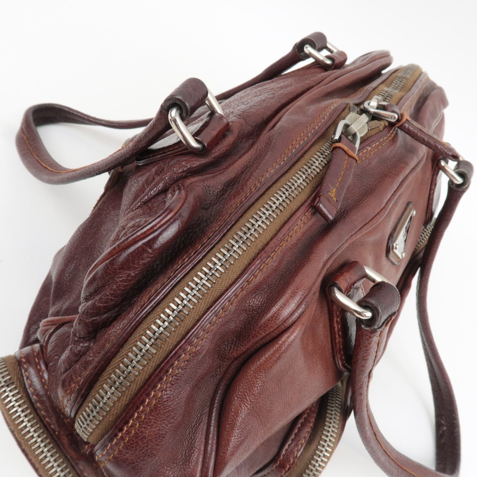 PRADA Shoulder Bag Washed Leather Brown BR2804 *Dust bag, G card
