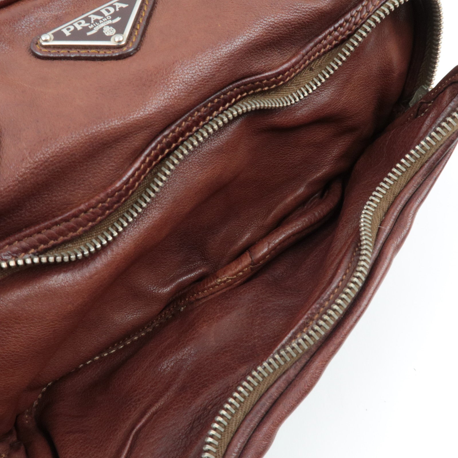 PRADA Shoulder Bag Washed Leather Brown BR2804 *Dust bag, G card