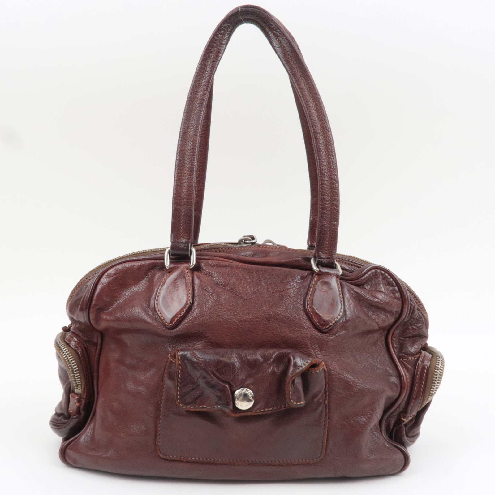 PRADA Shoulder Bag Washed Leather Brown BR2804 *Dust bag, G card