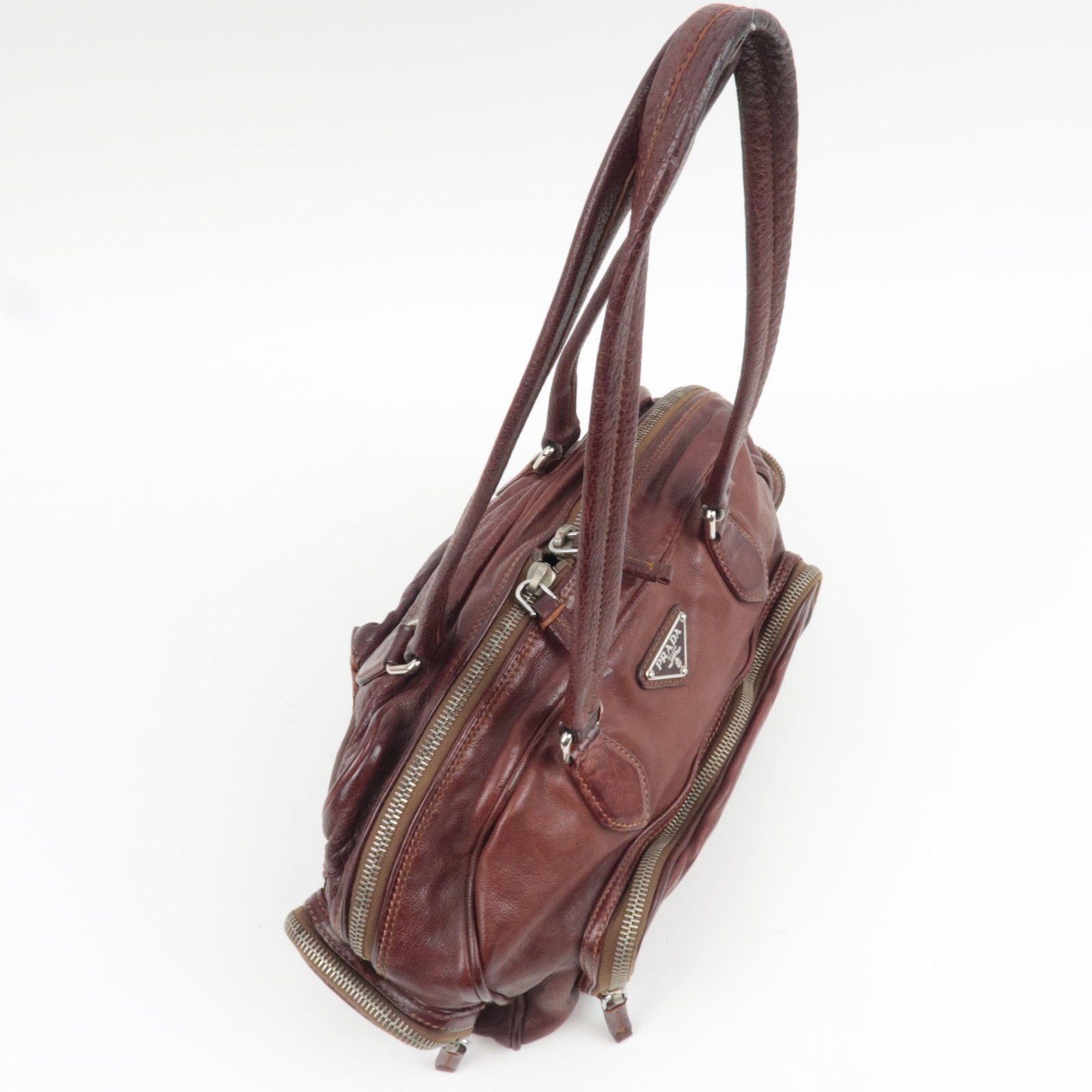 PRADA Shoulder Bag Washed Leather Brown BR2804 *Dust bag, G card