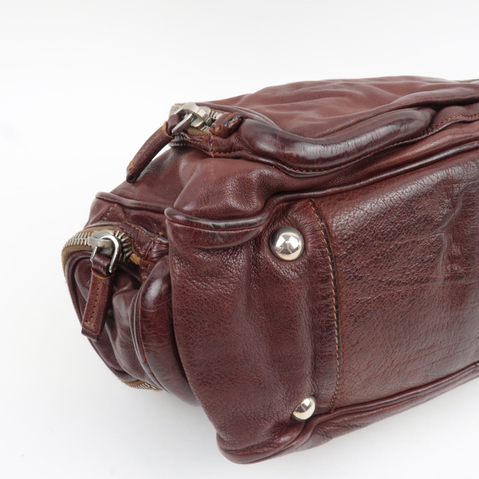 PRADA Shoulder Bag Washed Leather Brown BR2804 *Dust bag, G card