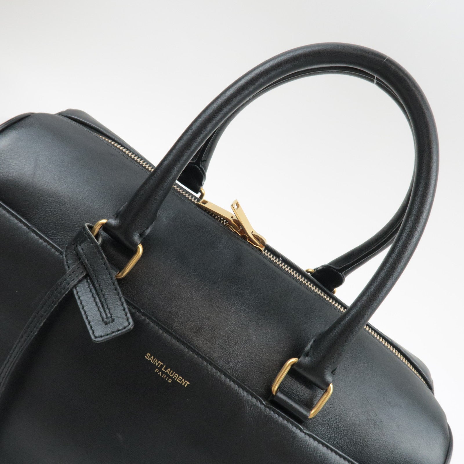 SAINT LAURENT Classic Duffle 6 Boston Bag Leather Black 322049 *Clochette