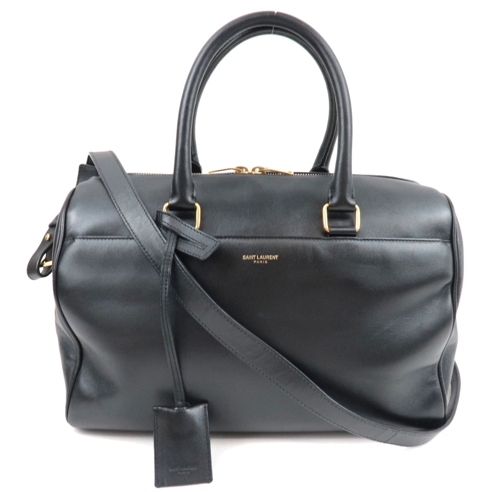 SAINT LAUREN Classic Duffle 6 Boston Bag Leather Black 322049 *Clochette80687