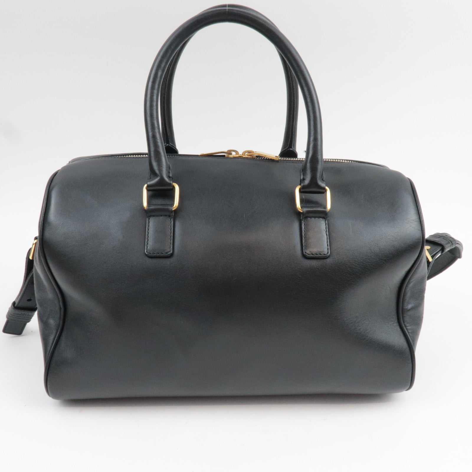 SAINT LAURENT Classic Duffle 6 Boston Bag Leather Black 322049 *Clochette