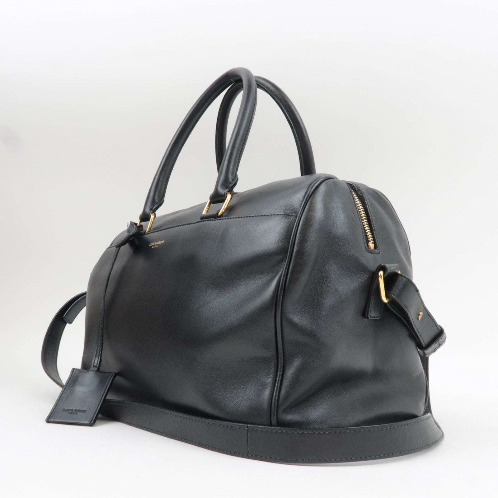 SAINT LAURENT Classic Duffle 6 Boston Bag Leather Black 322049 *Clochette