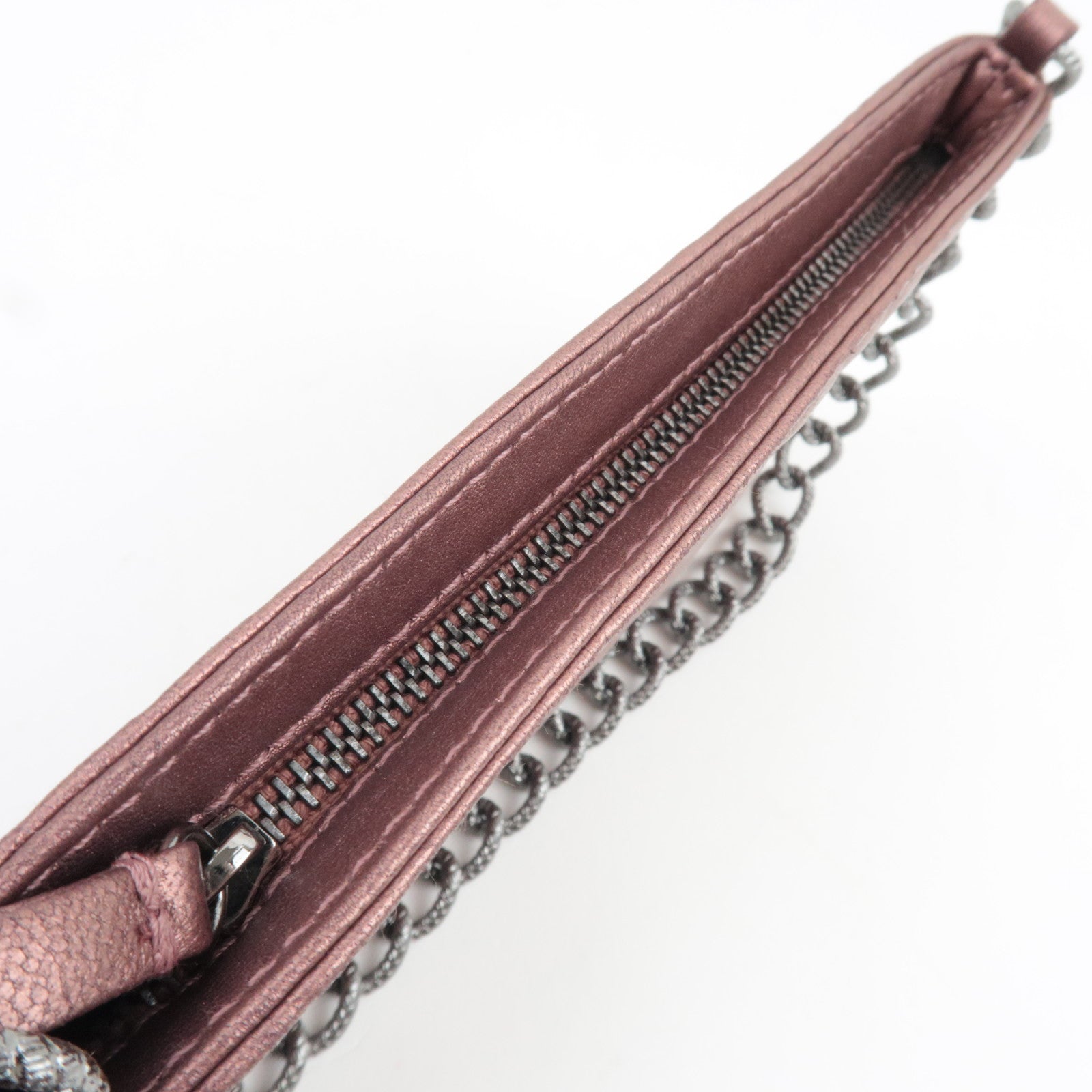 CHANEL Camellia Chain Shoulder Small Pouch Leather Metallic Pink 8609947 *G card