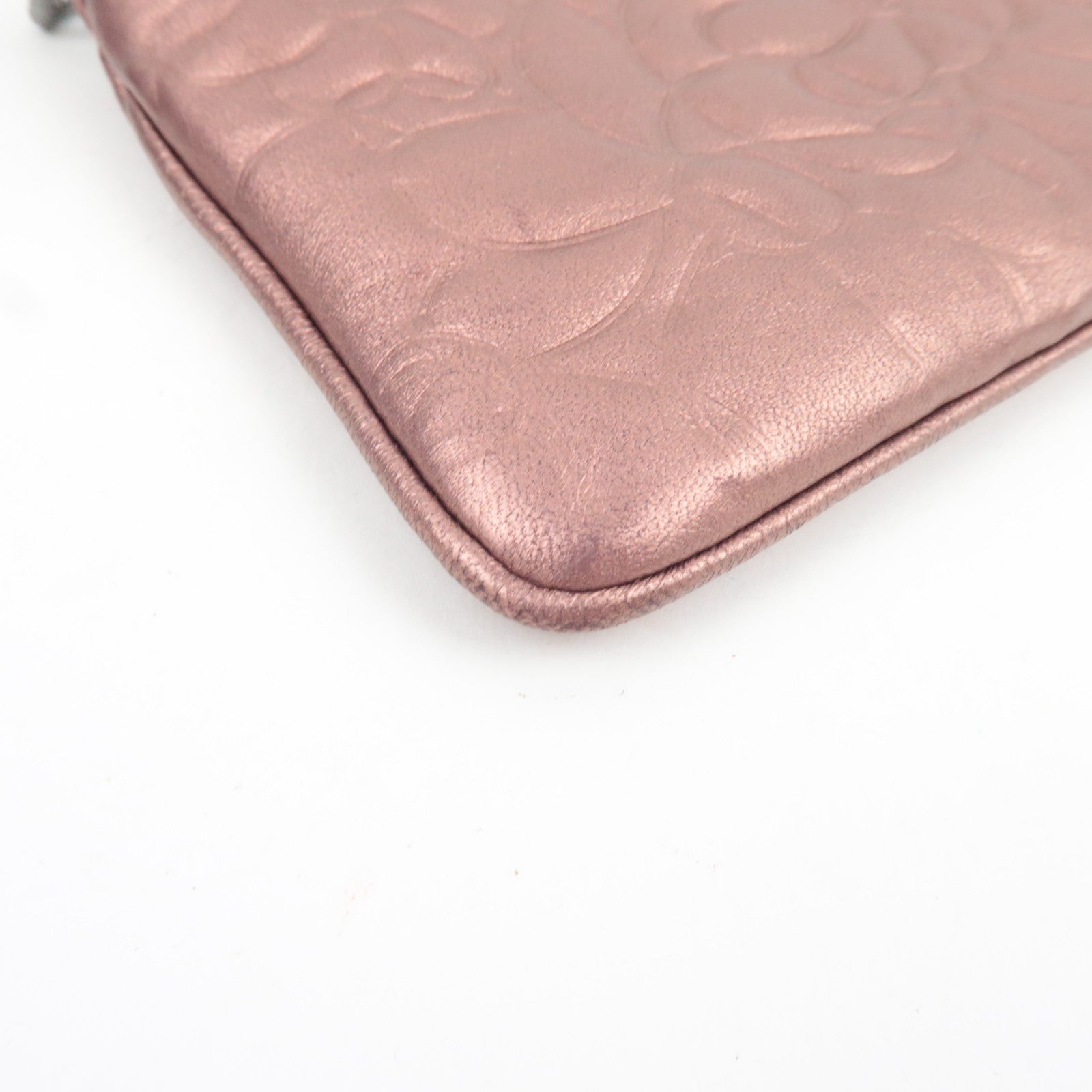 CHANEL Camellia Chain Shoulder Small Pouch Leather Metallic Pink 8609947 *G card