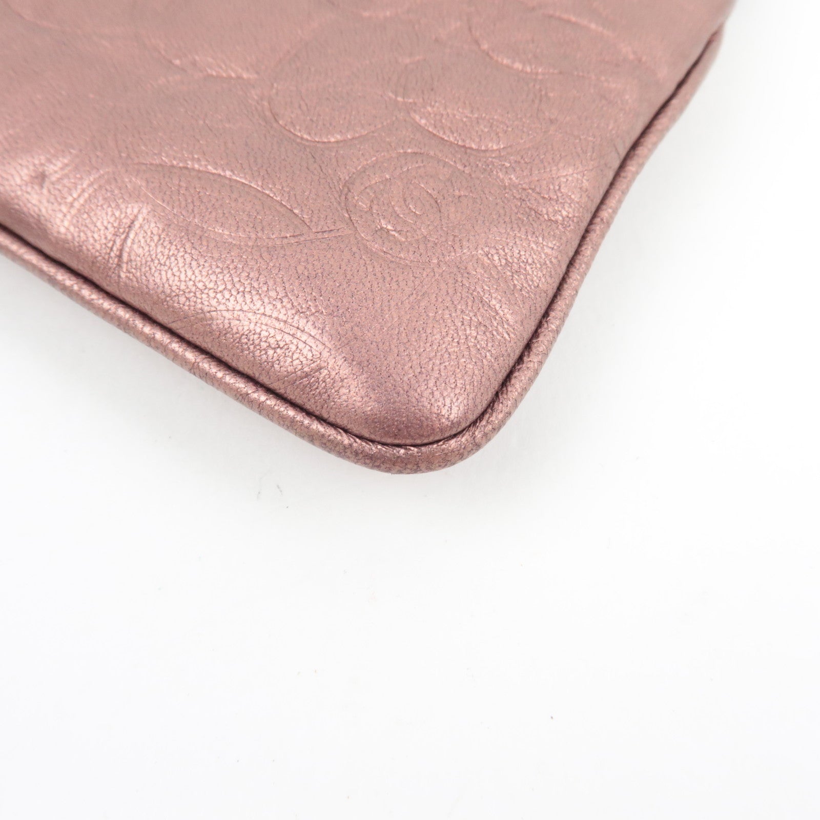 CHANEL Camellia Chain Shoulder Small Pouch Leather Metallic Pink 8609947 *G card