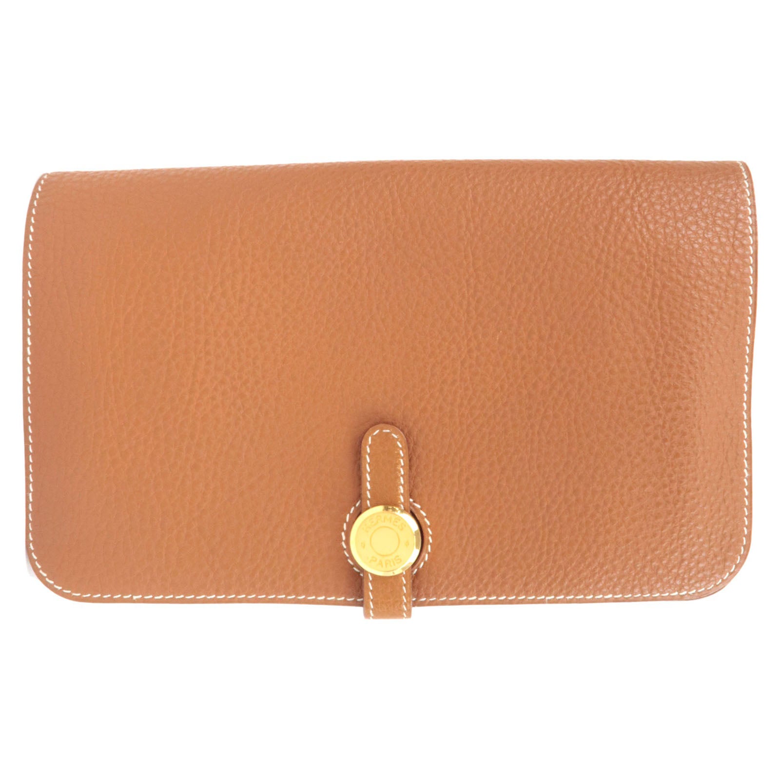 HERMES Dogon GM Bill Wallet □C Stamp (1999) Taurillon Clemence Gold *Pouch Missing