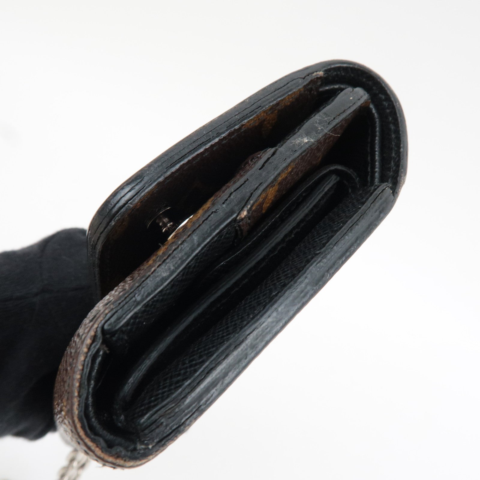 Louis Vuitton Monogram Macassar Portefeuille Compact Small Wallet M0167 MI0161 *Box, Dust bag, Chain