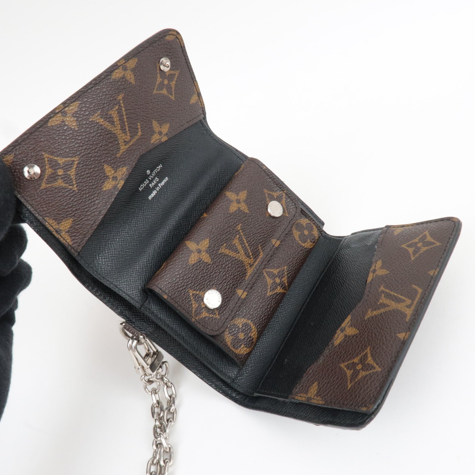 Louis Vuitton Monogram Macassar Portefeuille Compact Small Wallet M0167 MI0161 *Box, Dust bag, Chain